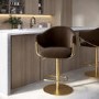 ALMOST PERFECT - Brown Velvet Adjustable Swivel Bar Stool with Gold Base - Ronnie