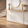 ALMOST PERFECT - Large & Narrow Weathered Oak Console Table with Brass Tips - Rayne