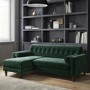 Green Velvet Left Hand 3 Seater Small Chaise Corner Sofa - Idris