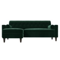 GRADE A2 - Green 3 Seater L Shaped Sofa in Velvet - Left Hand Facing - Idris