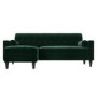 Green Velvet Left Hand 3 Seater Small Chaise Corner Sofa - Idris
