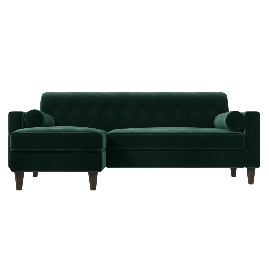 Green Velvet Left Hand 3 Seater Small Chaise Corner Sofa - Idris