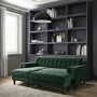 Green Velvet Left Hand 3 Seater Small Corner Sofa - Idris