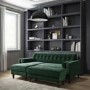 Green Velvet Left Hand 3 Seater Small Chaise Corner Sofa - Idris