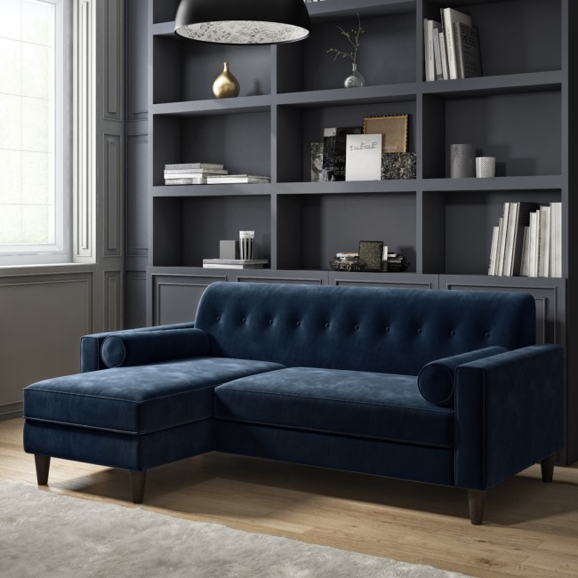 GRADE A2 - Navy Blue Velvet 3 Seater L Shaped Sofa  - Left Hand Facing - Idris