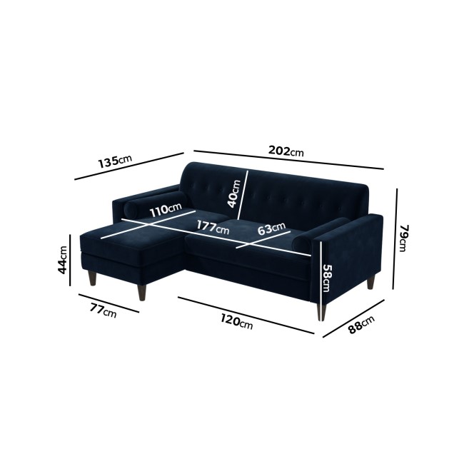 GRADE A2 - Navy Blue Velvet 3 Seater L Shaped Sofa  - Left Hand Facing - Idris