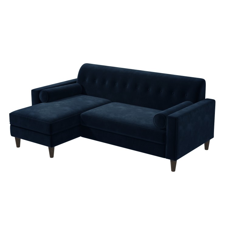 Navy Velvet Left Hand 3 Seater Small Corner Sofa - Idris