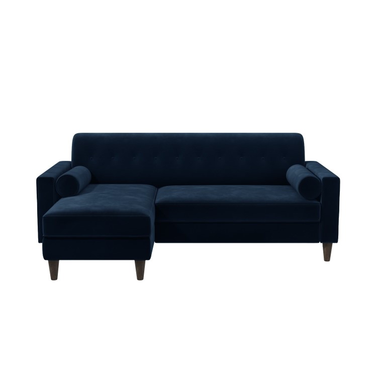 Navy Velvet Left Hand 3 Seater Small Corner Sofa - Idris