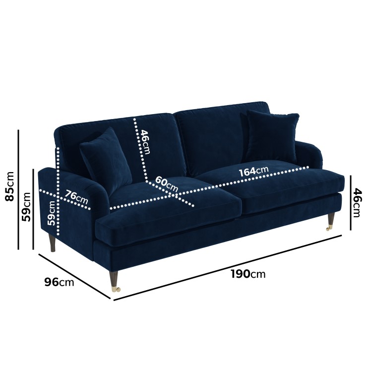 Navy Velvet 3 Seater Sofa - Payton