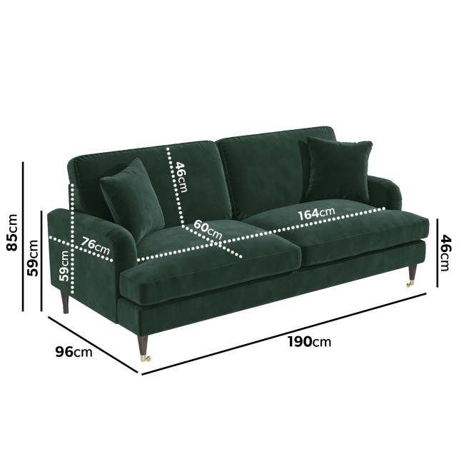 Dark Green Velvet 3 Seater Sofa - Payton