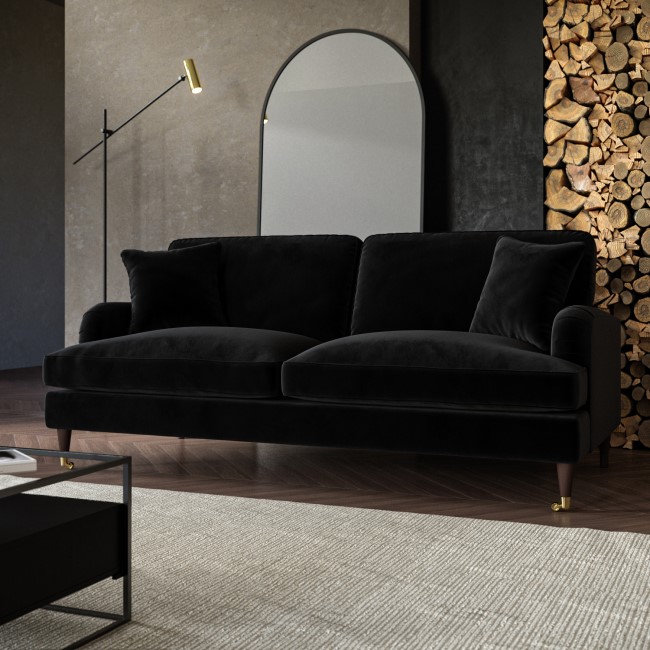 ALMOST PERFECT - Black Velvet 3 Seater Sofa - Payton