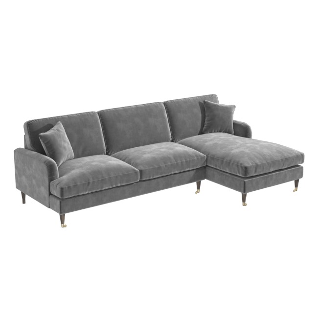 Grey Velvet Right Hand Facing 4 Seater Corner Sofa - Payton