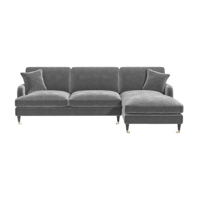 Grey Velvet Right Hand Facing 4 Seater Corner Sofa - Payton