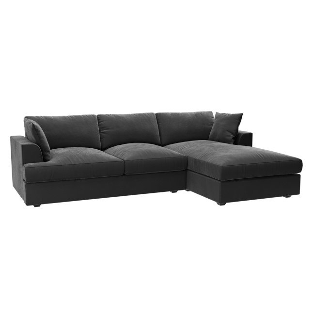 ALMOST PERFECT - Dark Grey Velvet Right Hand L Shaped Sofa - Seats 4 - August