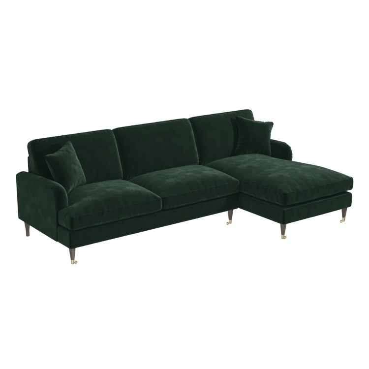 GRADE A1 - Dark Green 3 Seater L Shaped Sofa in Velvet - Right Hand Facing - Payton