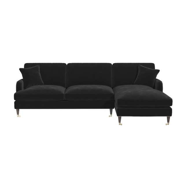 Black Velvet Right Hand Facing 4 Seater Corner Sofa - Payton