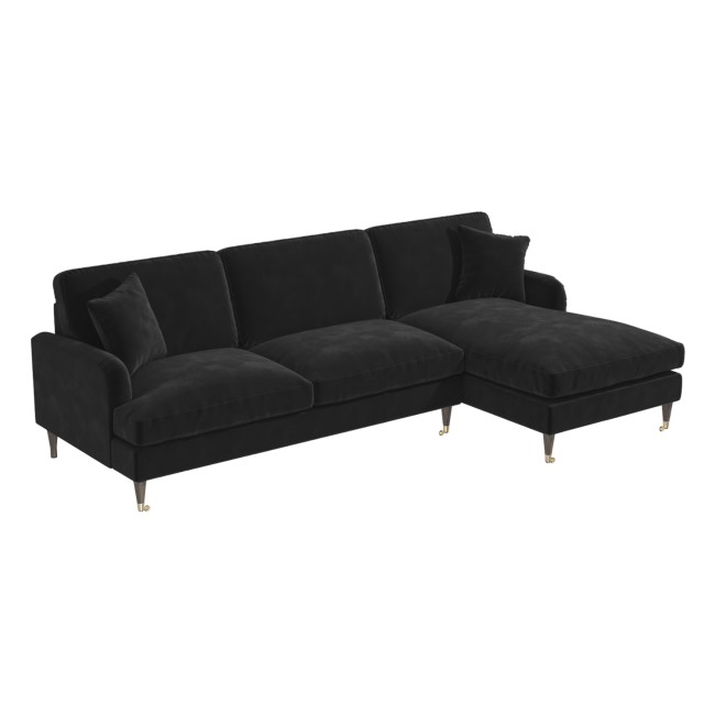 Black Velvet Right Hand Facing 4 Seater Corner Sofa - Payton