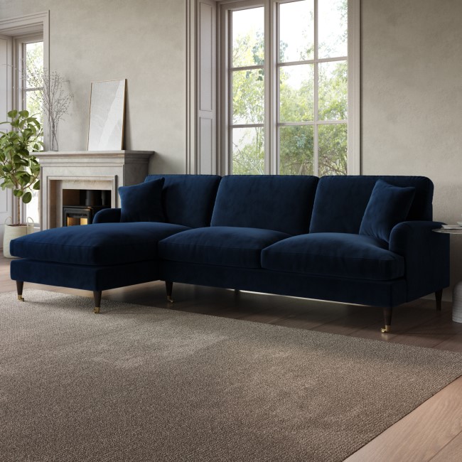 Navy Velvet Left Hand Facing 4 Seater Corner Sofa - Payton