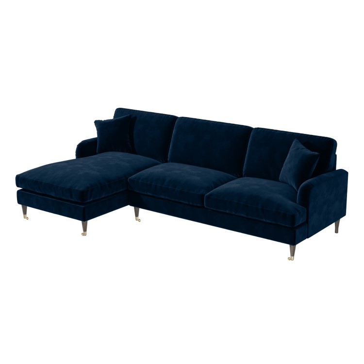 Navy Velvet Left Hand Facing 4 Seater Corner Sofa - Payton