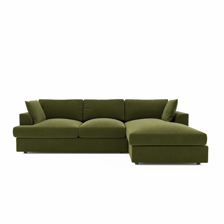 Olive Green Velvet Right Hand 4 Seater Corner Sofa - August