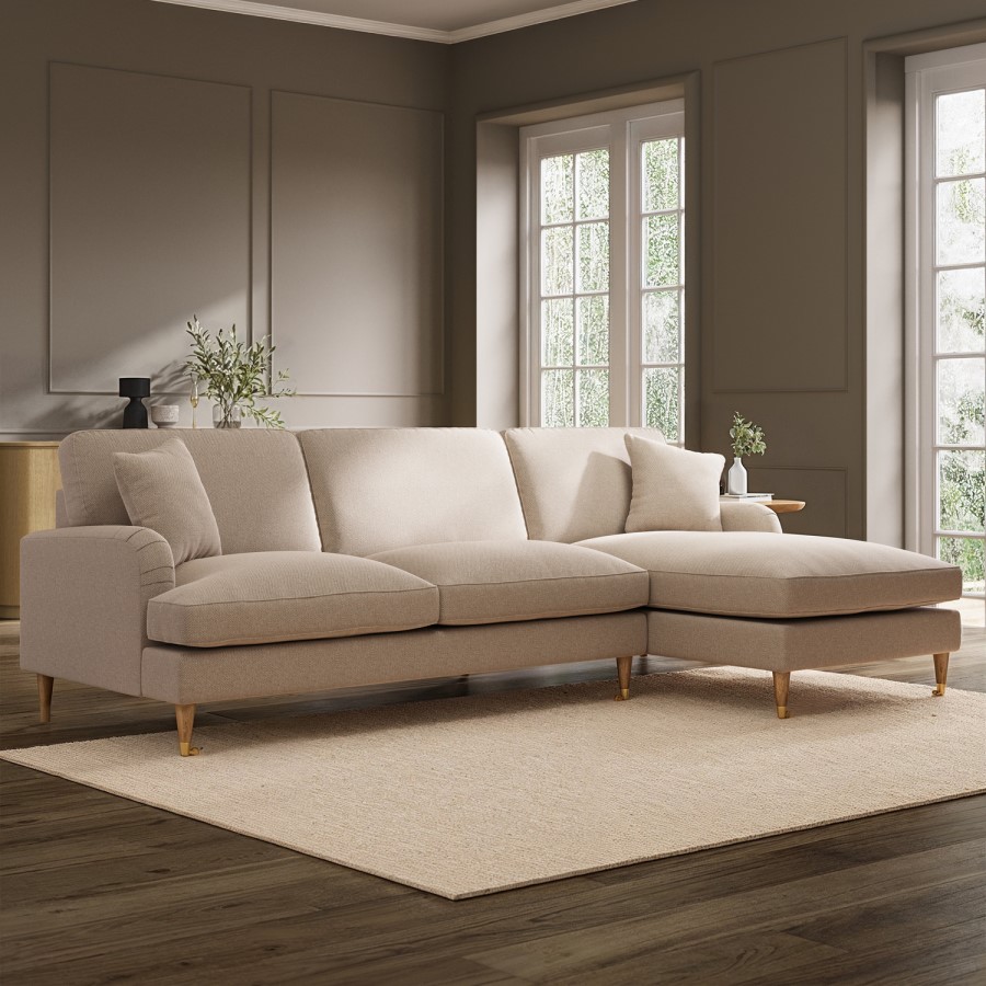 Beige Fabric Right Hand Facing 4 Seater Chaise Corner Sofa - Payton