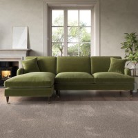 ALMOST PERFECT - Olive Green Velvet Left Hand Facing L Shaped Sofa - Seats 4 - Payton