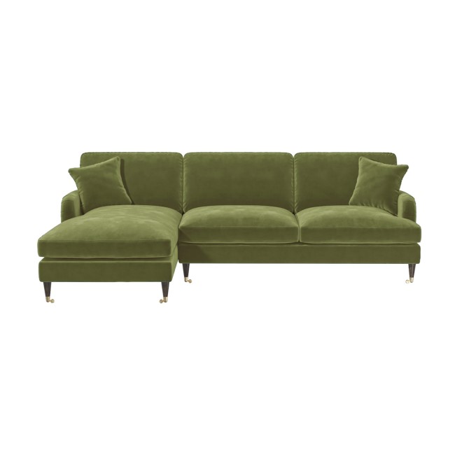 Olive Green Velvet Left Hand Facing 4 Seater Corner Sofa - Payton