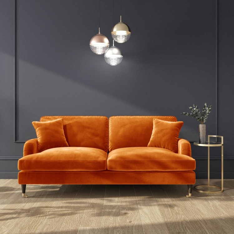 ALMOST PERFECT - Orange Velvet 3 Seater Sofa - Payton