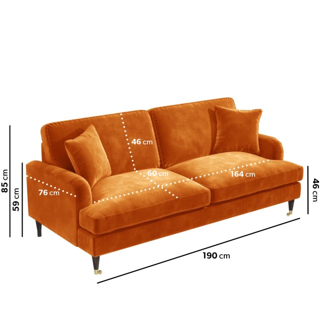 Orange Velvet 3 Seater Sofa - Payton