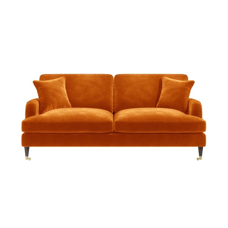 ALMOST PERFECT - Orange Velvet 3 Seater Sofa - Payton