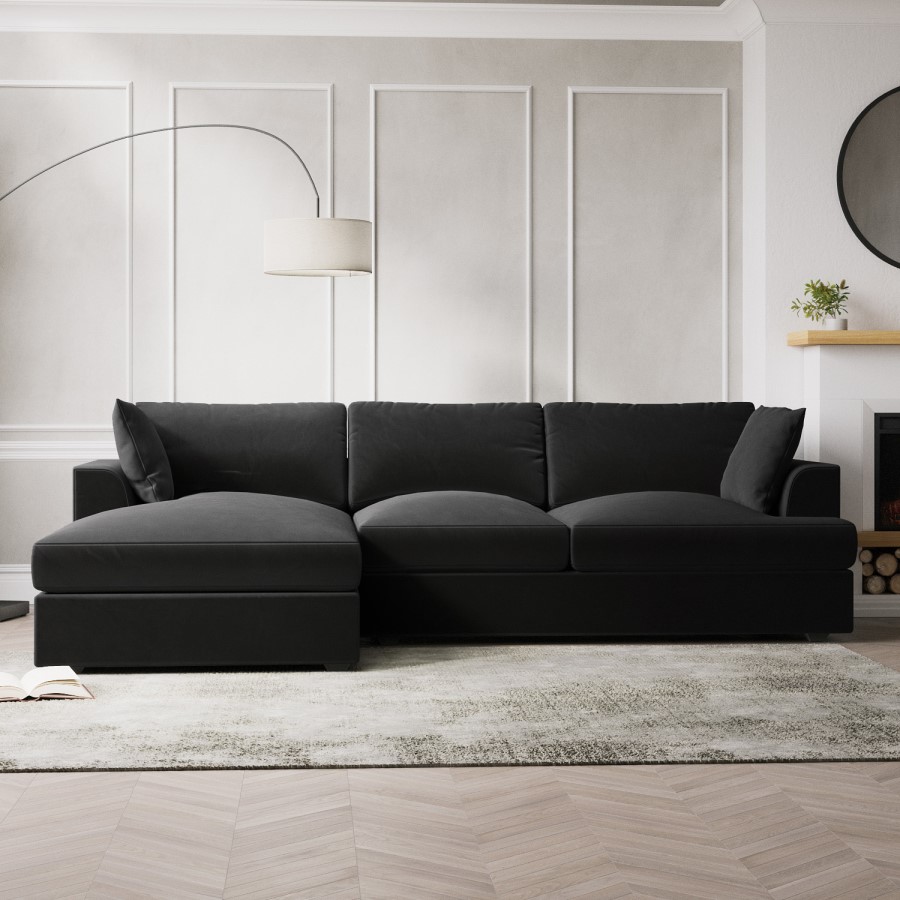 Dark Grey Velvet Left Hand 4 Seater Chaise Corner Sofa - August
