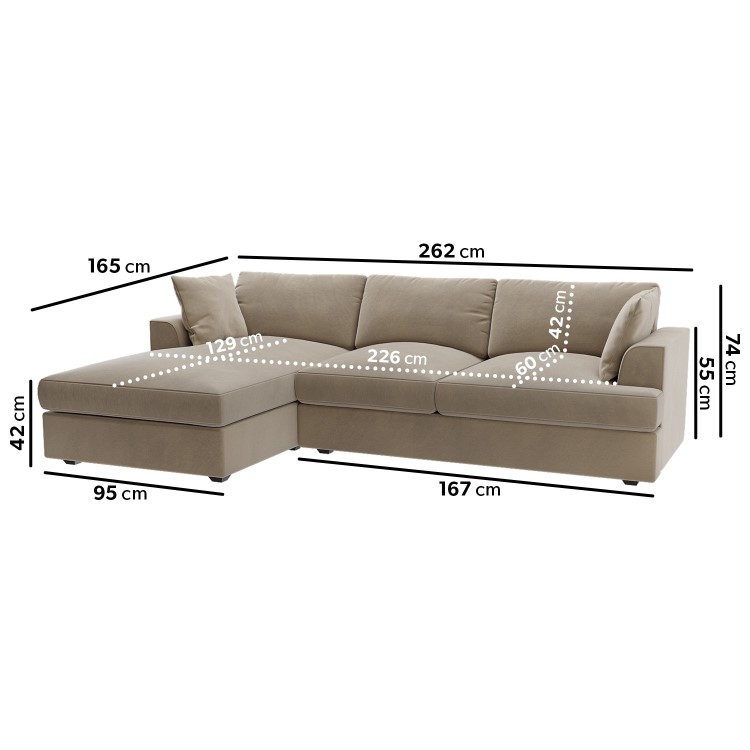 Mink Velvet Left Hand 4 Seater Chaise Corner Sofa - August