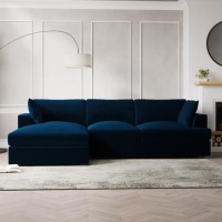 ALMOST PERFECT - Navy Velvet Left Hand L Shaped Sofa - Seats 4 - August