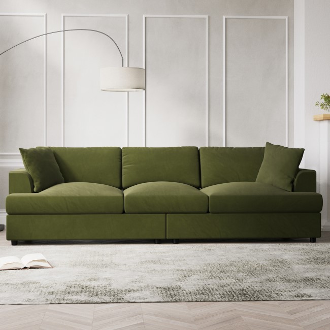 Large Olive Green Velvet 4 Seater Sofa - August