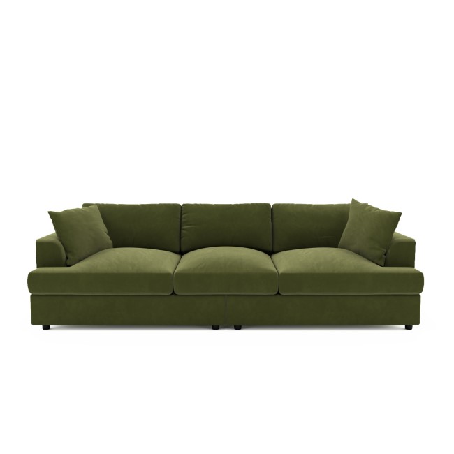 Large Olive Green Velvet 4 Seater Sofa - August