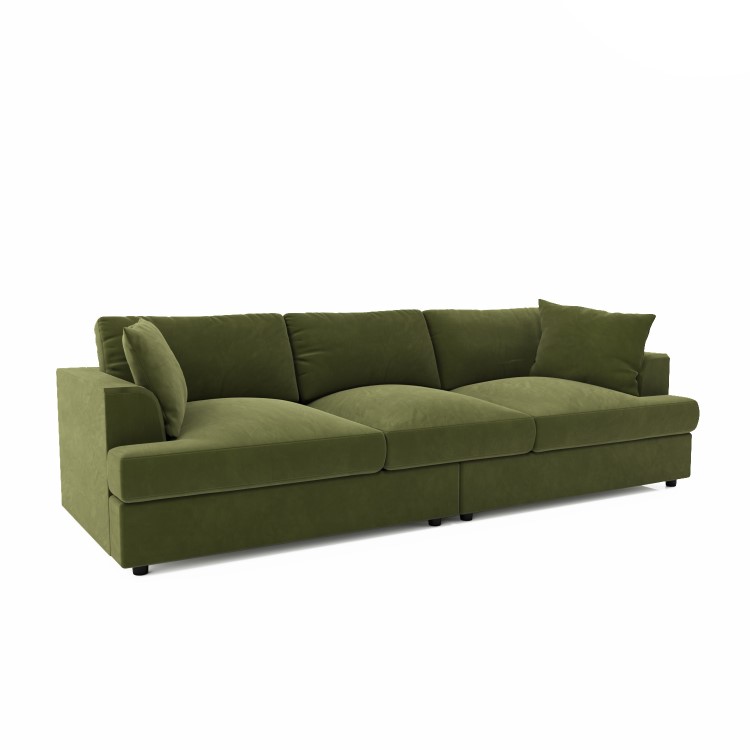 ONLY OPENED - Large Olive Green Velvet Sofa - Seats 4 - August