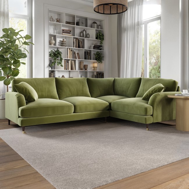 Olive Green Velvet 4 Seater Right Hand Corner Sofa - Payton