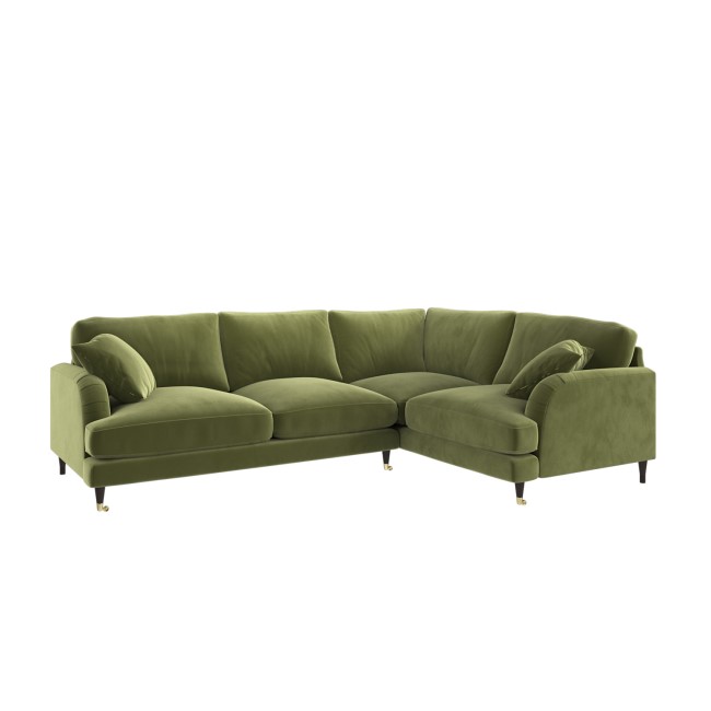 Olive Green Velvet 4 Seater Right Hand Corner Sofa - Payton