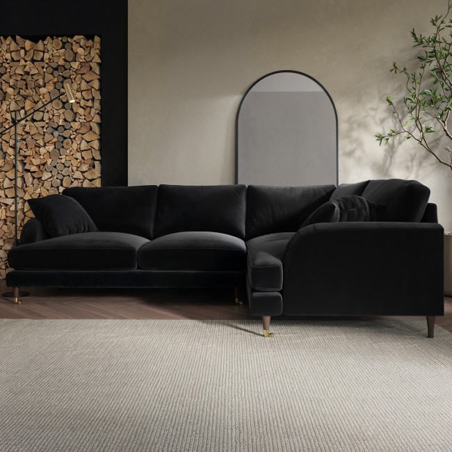 Black Velvet 4 Seater Right Hand Corner Sofa - Payton