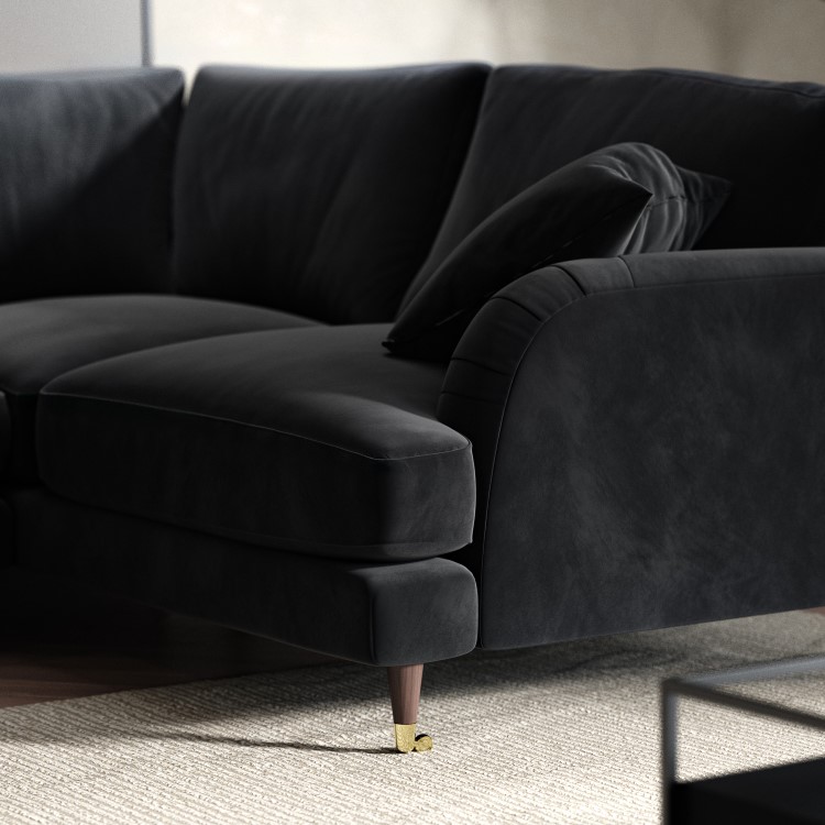 Black Velvet 4 Seater Right Hand Corner Sofa - Payton