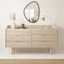 A2/SSK003 ALMOST PERFECT - Wide Light Wood Mid-Century Modern Chest of 6 Drawers - Saskia