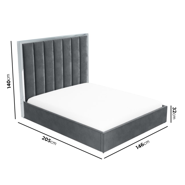 Grey Velvet Double Ottoman Bed with High Headboard - Aaliyah