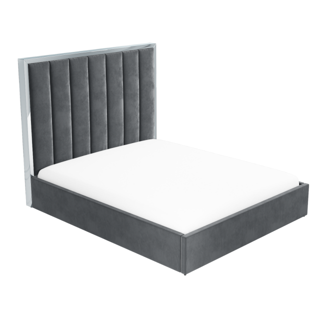 Grey Velvet Double Ottoman Bed with High Headboard - Aaliyah