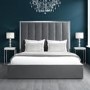 GRADE A2 - Aaliyah Grey Velvet King Size Ottoman Bed with Chrome Headboard Trim
