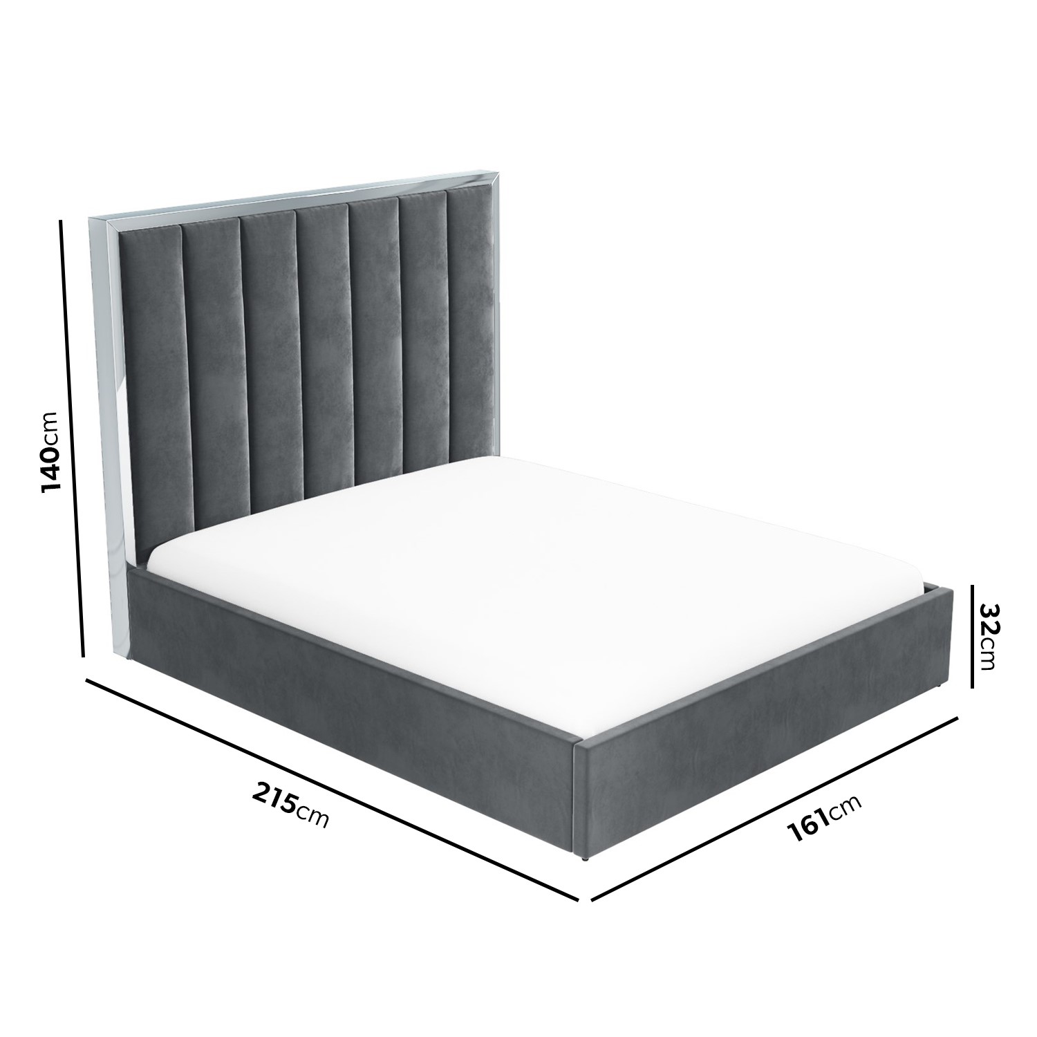 GRADE A1 Aaliyah Grey Velvet King Size Ottoman Bed with Chrome