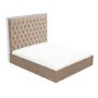 Beige Velvet Double Ottoman Bed with High Headboard - Aaliyah