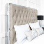 GRADE A1 - Aaliyah Beige Velvet King Size Ottoman Bed with Chrome Headboard Trim