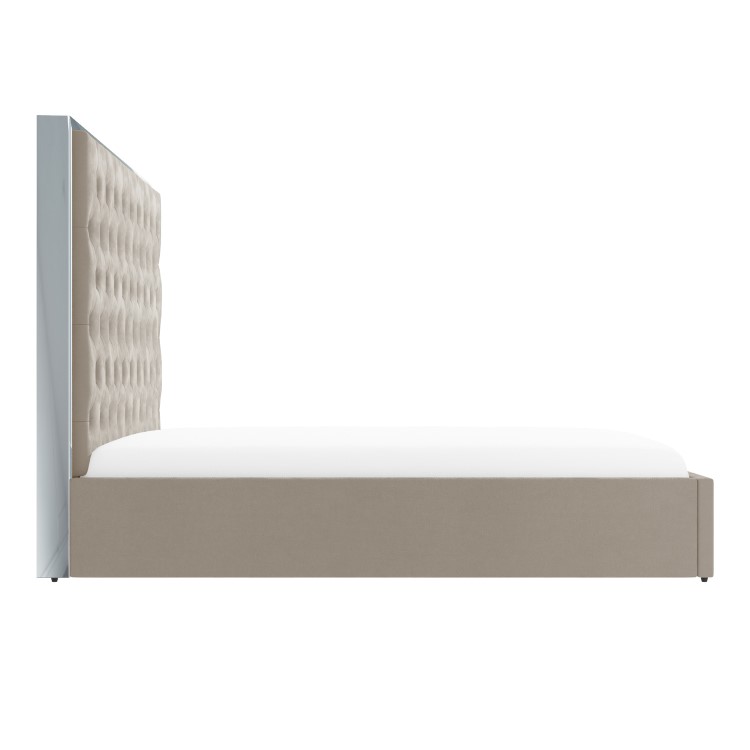 GRADE A1 - Aaliyah Beige Velvet King Size Ottoman Bed with Chrome Headboard Trim