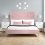 Pink Velvet Double Bed Frame with High Headboard - Aaliyah