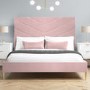 GRADE A1 - Pink Velvet Double Bed Frame with Chevron Headboard - Aaliyah
